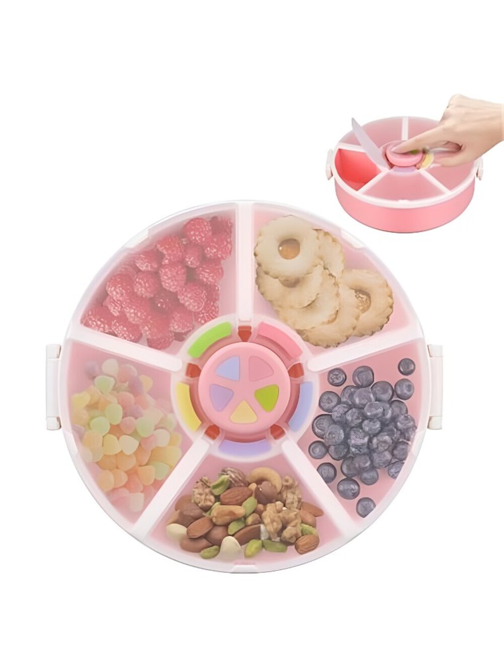 Snack Rotator Container Reusable Snack Box with 5 Compartment Dispenser